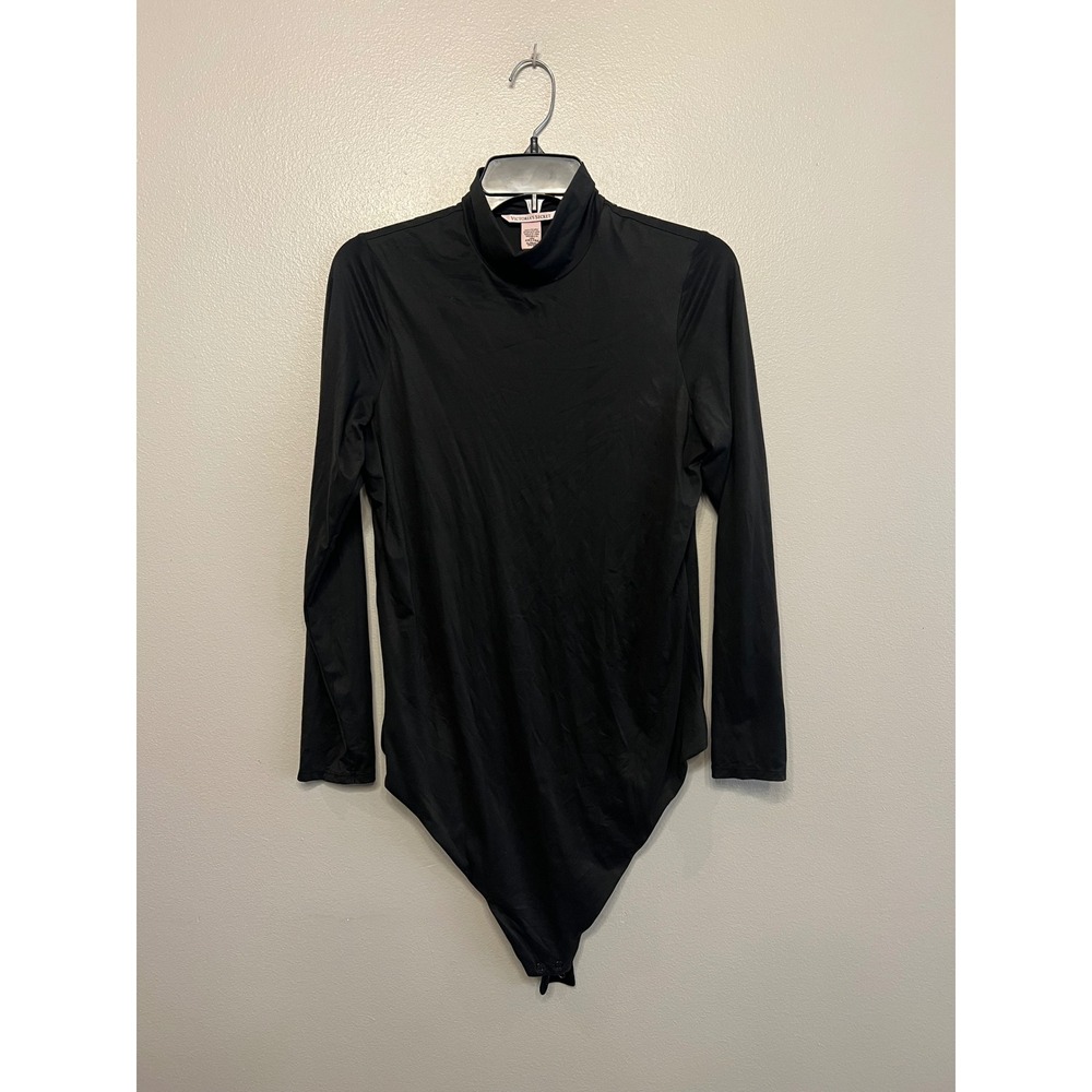Victoria's Secret Black Mock Neck Long Sleeve Bodysuit XL Bodycon Flare